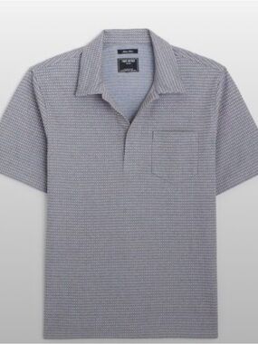 Todd Snyder Short-Sleeve Knit Polo in Sail Blue and Tan